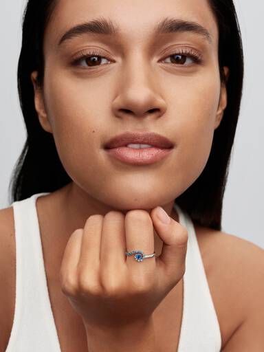 Disney Moana sterling silver ring with clear cubic zirconia, icy green, icy blue, royal blue and london blue crystal