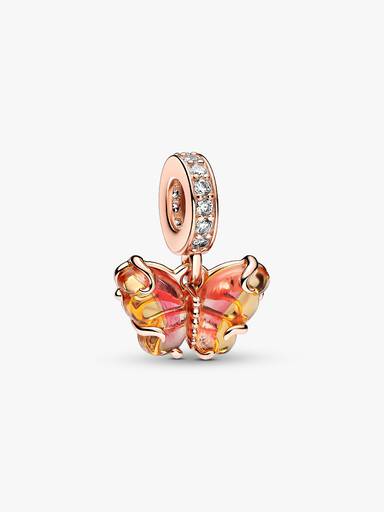 Pink & Yellow Murano Glass Butterfly Dangle Charm