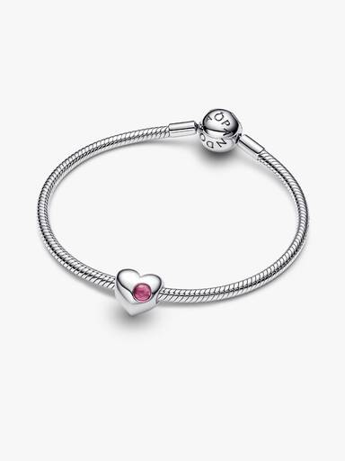Engravable Pink Stone Heart Charm