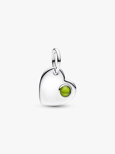 August Engravable Heart Spring Green Stone Dangle Charm