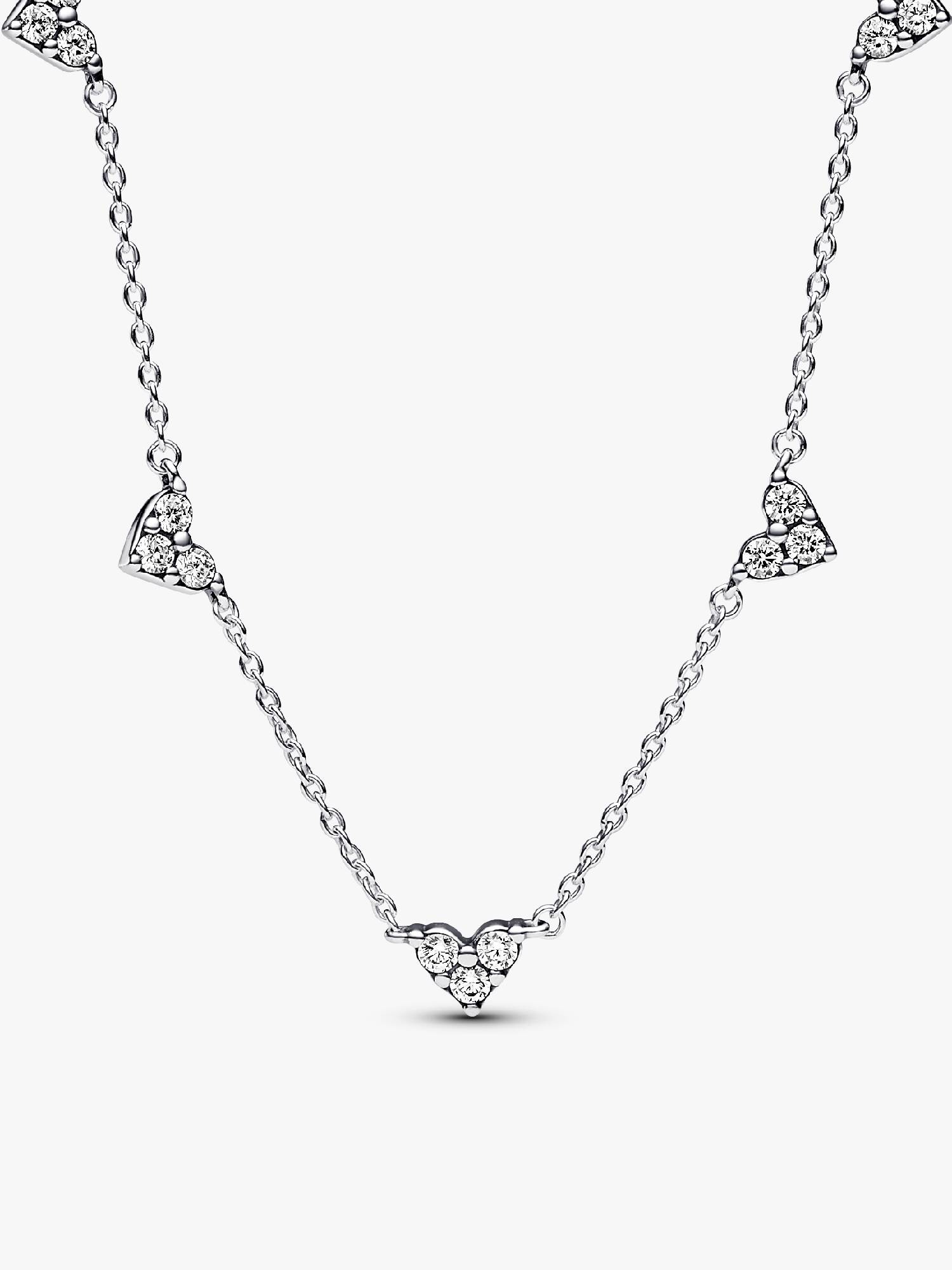 Triple Stone Heart Station Chain Necklace