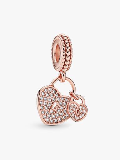 Pavé Heart Padlocks Dangle Charm