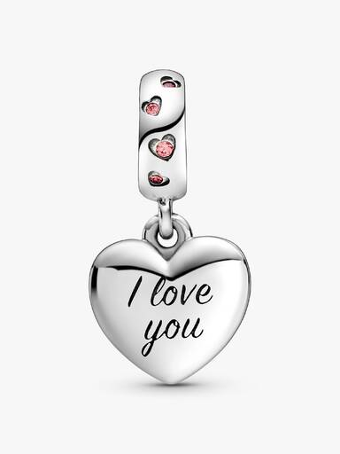 Mum sterling silver dangle with fancy fairy tale pink cubic zirconia and shaded pink enamel