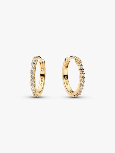 14k gold-plated hoop earrings with clear cubic zirconia, 16 mm