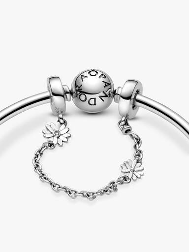 Daisy sterling silver safety chain with clear cubic zirconia