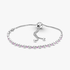 Rhodium plated sterling silver slider bracelet with clear cubic zirconia and synthetic pink sapphire Rhodium plated sterling silver slider bracelet with clear cubic zirconia and synthetic pink sapphire