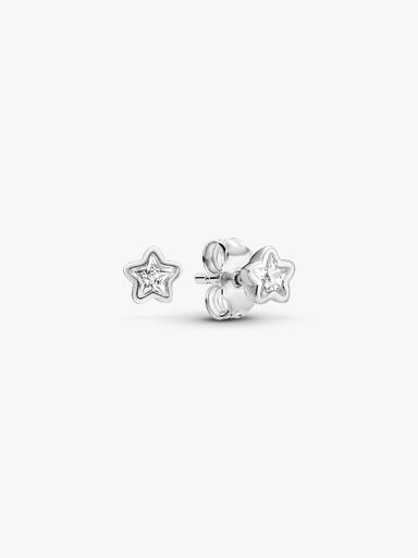 Star silver stud earrings with clear cubic zirconia