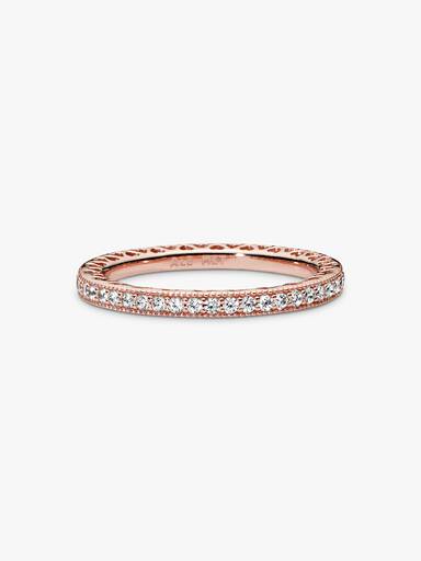 14k Rose gold-plated ring with clear cubic zirconia